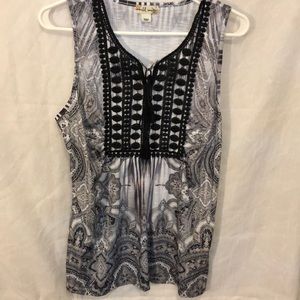 Cute BoHo style black and gray sleeveless blouse